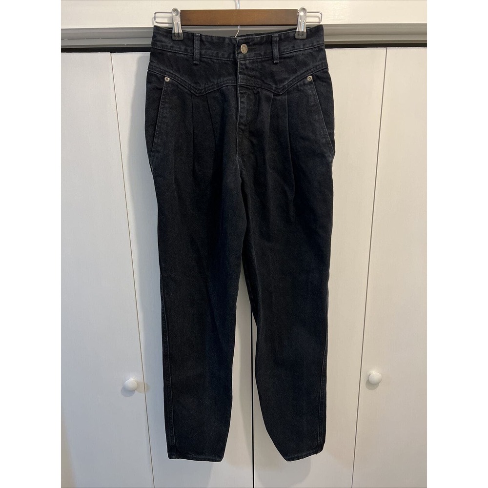 VTG Calvin Klein Pleated High Waist Black Jeans ~ Sz 7/28 MADE IN USA ~ JC5928